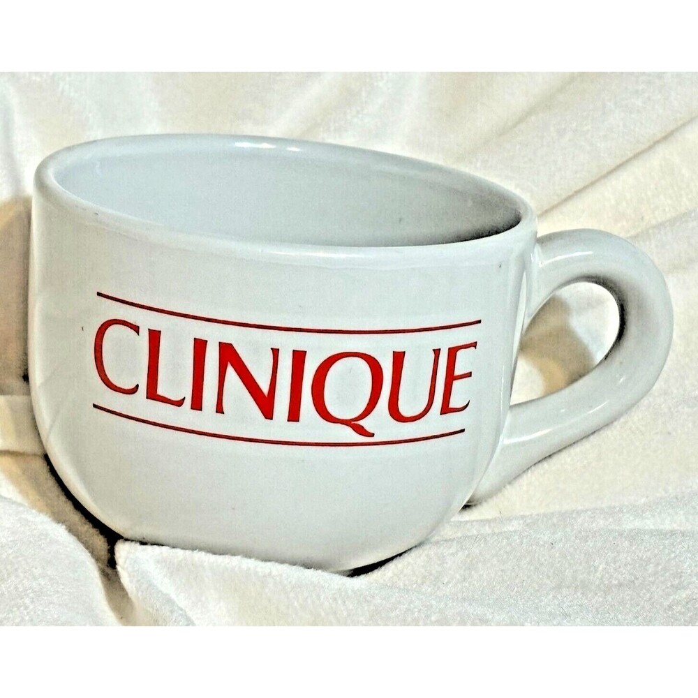 Clinique Colour Cafe White Red Logo Ceramic Large Coffee Cup Mug 16 fl oz